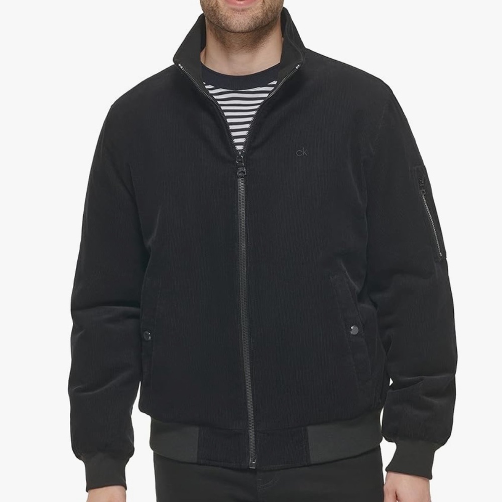 NWT Men’s Calvin Klein Black Bomber Corduroy Jacket. Size small.